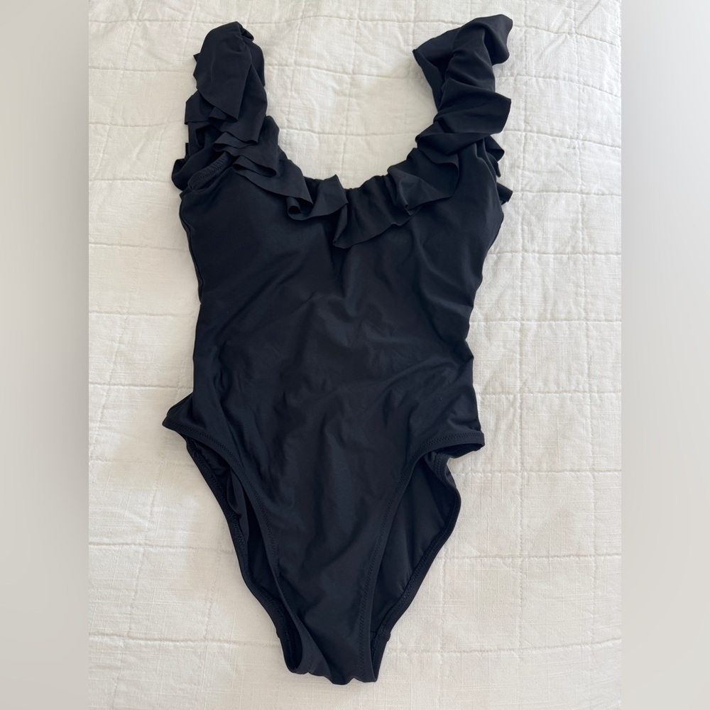 J. Crew Black Ruffled One Piece Swimsuit, 4